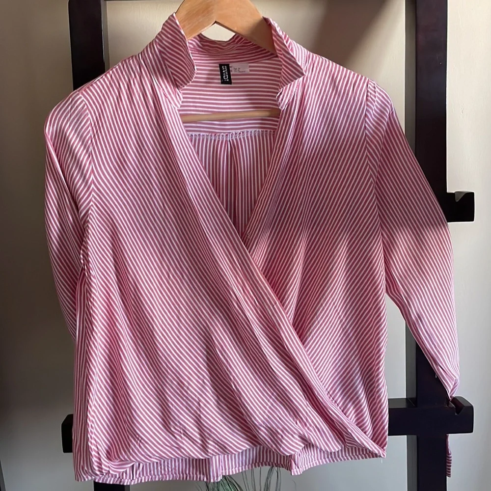 Lovely pinkwhite striped Divided H&M wrap cross over top.UK 8 will fit 10 easily - Picture 7 of 8